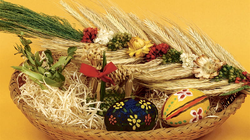 Easter Decoration, eggs, easter, holiday, basket, HD wallpaper
