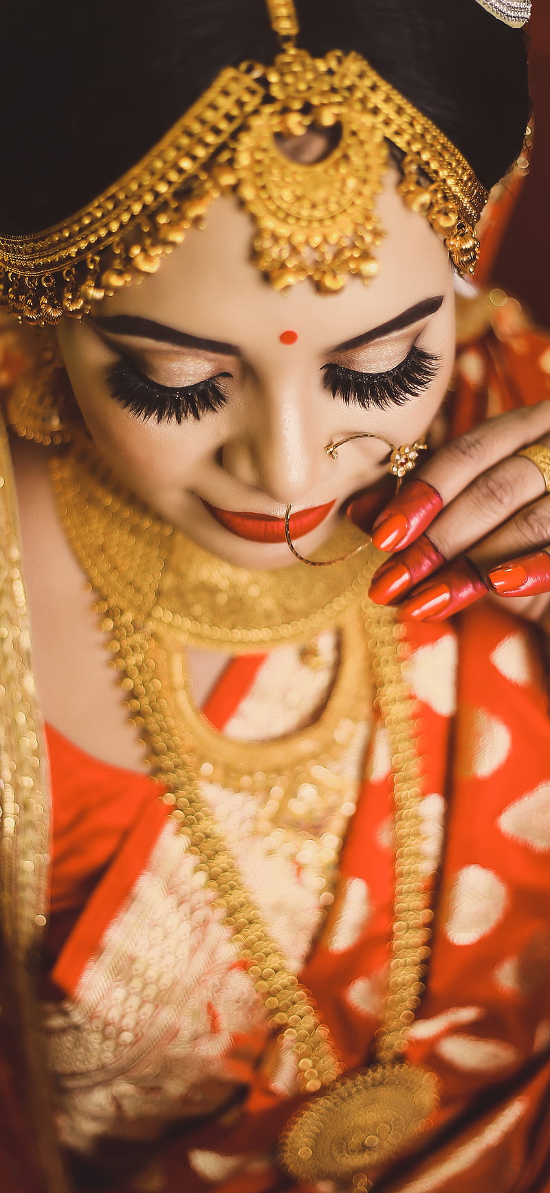 bride model, android, gold jewel, iphone, marriage, graphy, HD phone wallpaper