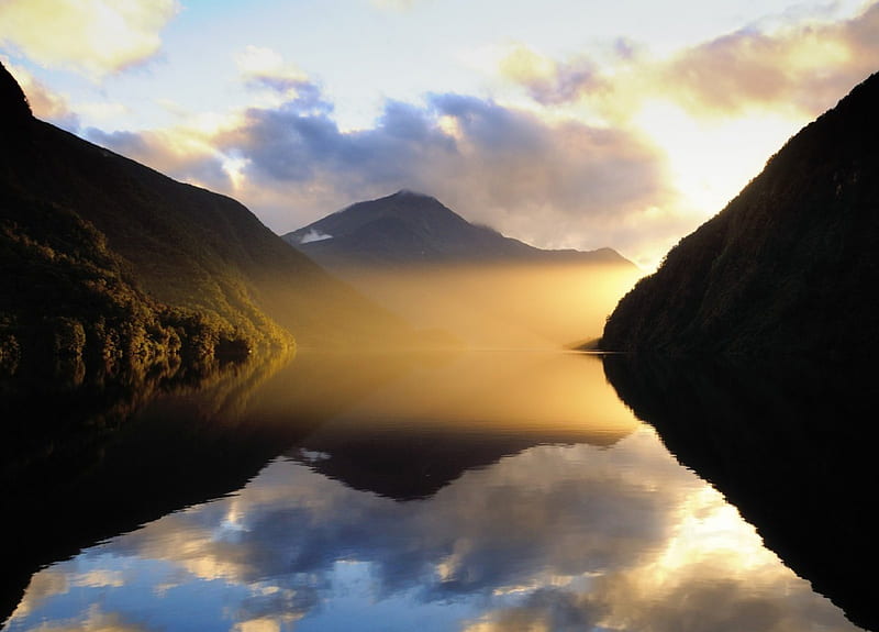 LAGO TRANQUILO, water, sol, nature, montanha, HD wallpaper