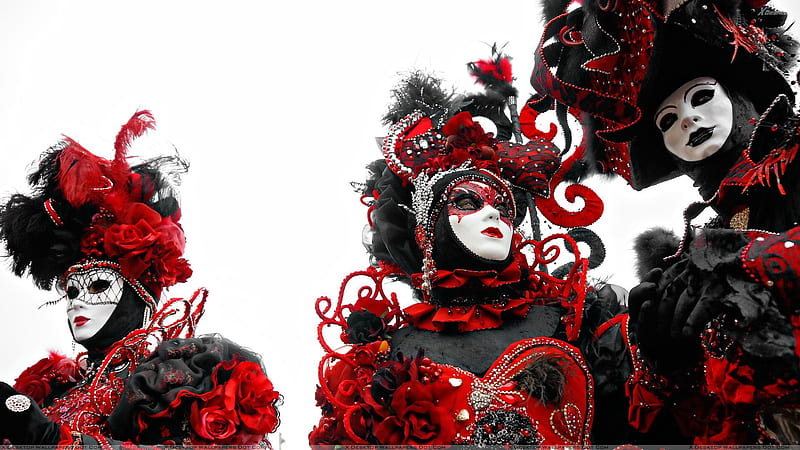 Red White and Black Background. Three Mask Girls Black And Red Dress And White Background Wallpape. Dark red , Black and red, Black and white, HD wallpaper