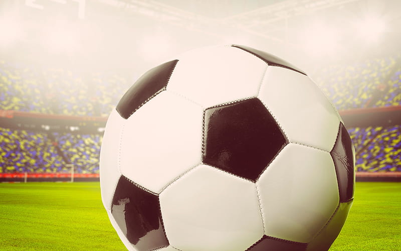soccer ball, football stadium, green lawn, football concepts, HD wallpaper