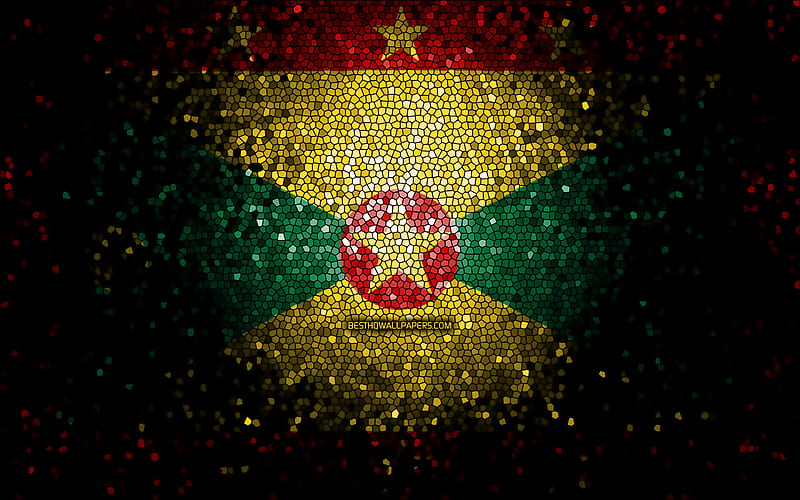 Grenada flag, mosaic art, North American countries, Flag of Grenada, national symbols, Grenadian flag, artwork, North America, Grenada, HD wallpaper