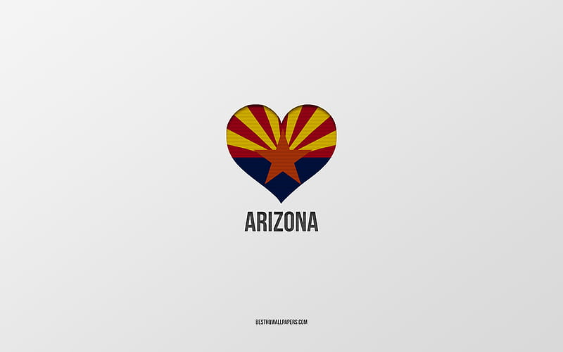 I Love Arizona, American cities, gray background, Arizona State, USA, Arizona flag heart, favorite cities, Love Arizona, HD wallpaper