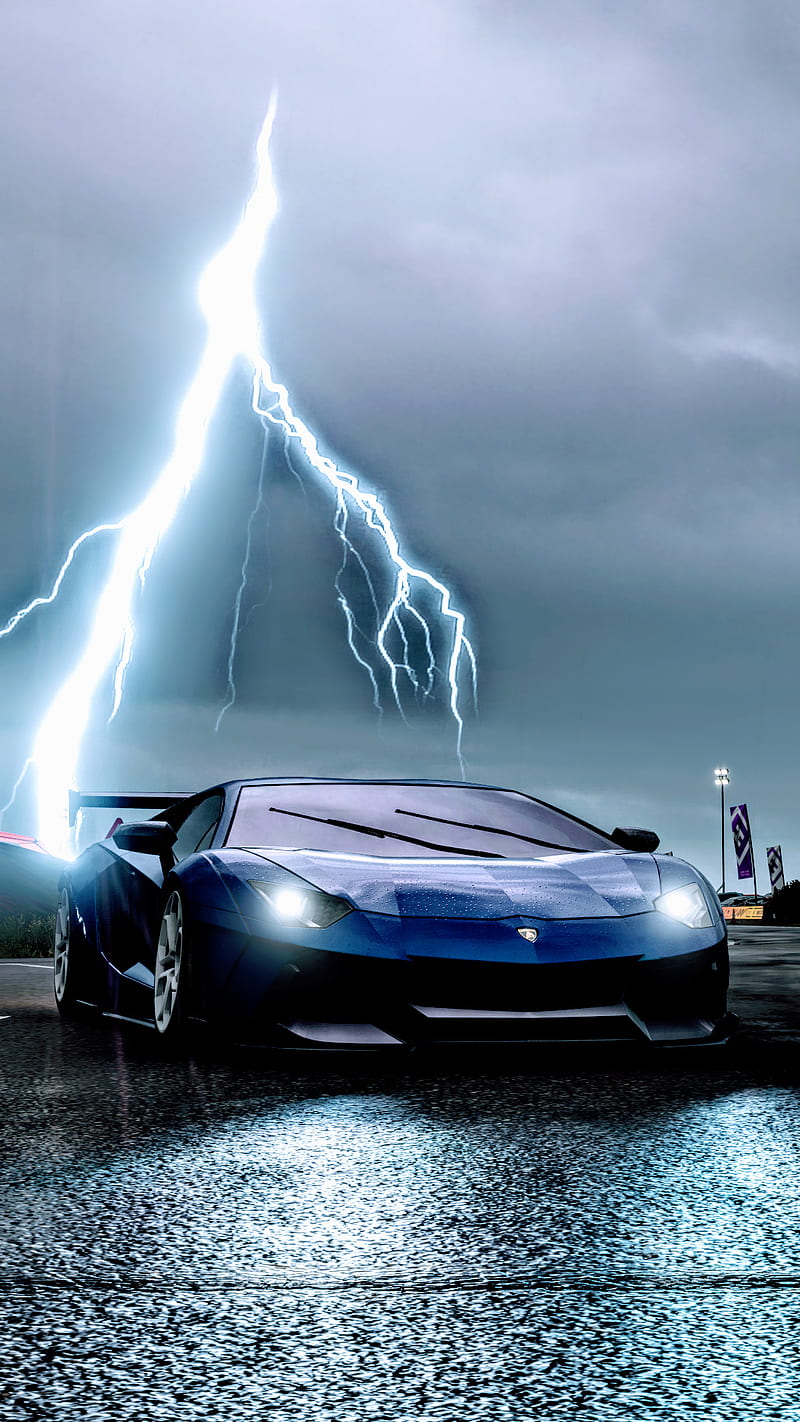 MATTYG05 Aventador 3, car, fh4, forza, lamborghini, lightning, graphy, sky, HD phone wallpaper