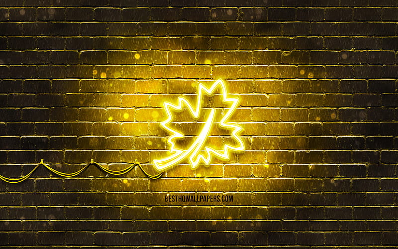 Yellow neon icon yellow background, neon symbols, Leaf, neon icons, Leaf  sign, HD wallpaper | Peakpx