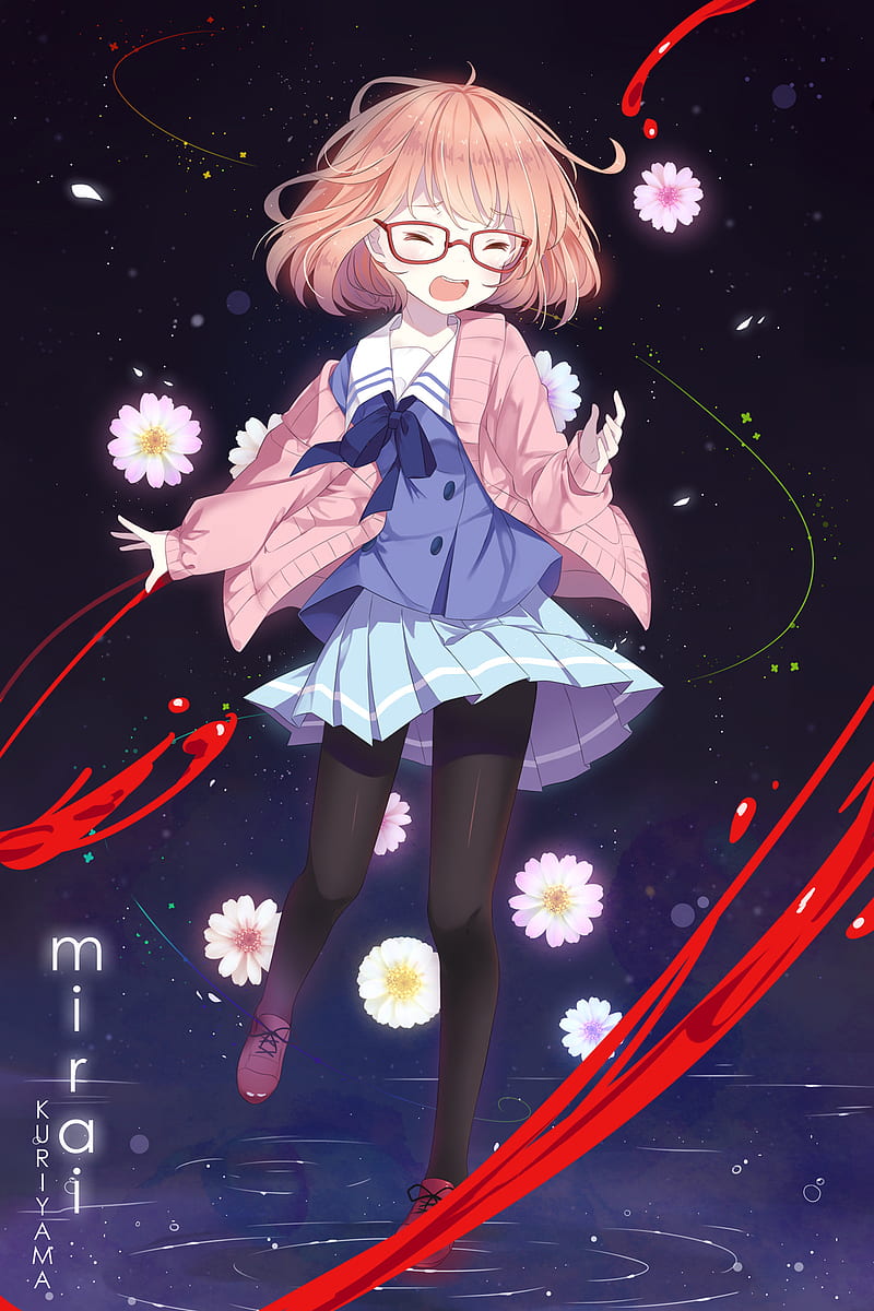 Wallpaper girl, anime, petals, tears, art, tape, kyoukai no kanata, mirai  kuriyama for mobile and desktop, section сёдзё, resolution 1920x1536 -  download