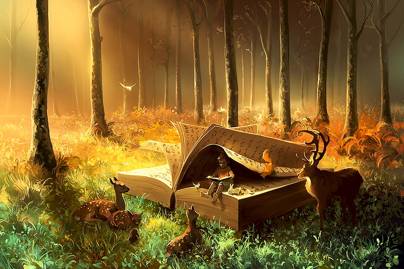 Fairy-tale, Animal, Baby, Forest, Book, Birds, HD wallpaper