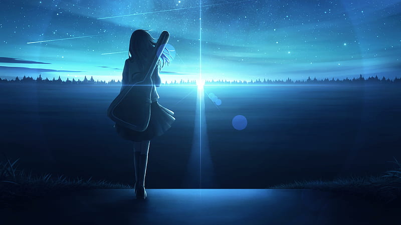 Lonely Anime Girl in Sunset, HD wallpaper