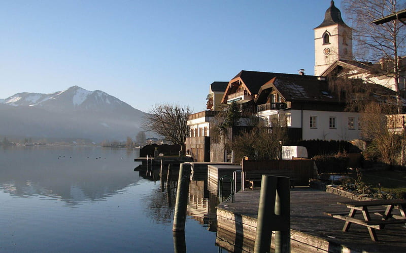 Wolfgangsee Austria-architectural landscape, HD wallpaper