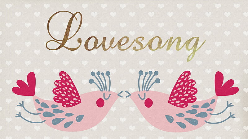 Lovesong, birds, firefox persona, spring, country, tan, corazones, summer, singing, pink, HD wallpaper