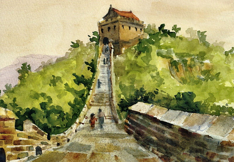 Gran muralla china 2, arte, China, pintura, ancha, pared, paisaje, Obra de  arte, Fondo de pantalla HD | Peakpx