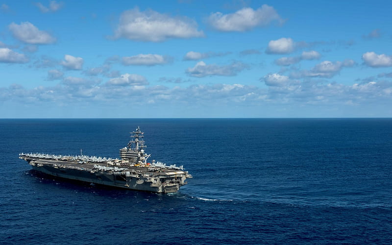 American aircraft carrier, USS Ronald Reagan, CVN 76, Nimitz, nuclear aircraft carrier, ocean, US Navy, USA, HD wallpaper