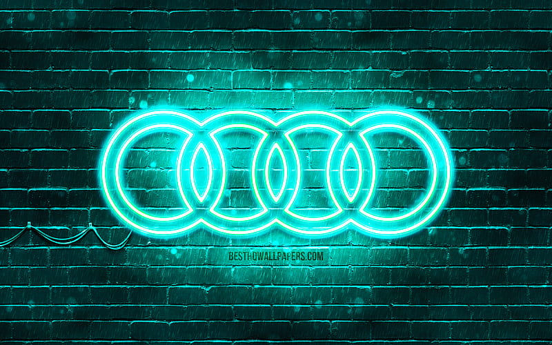 Audi turquoise logo turquoise brickwall, Audi logo, cars brands, Audi neon logo, Audi, HD wallpaper