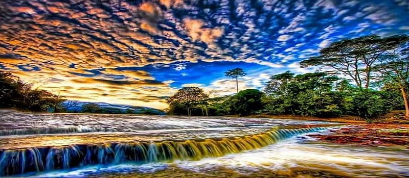 nature lovers, nature, river, colourful, falls, HD wallpaper