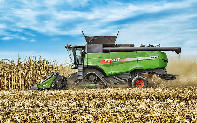 Fendt 9490 X wheat harvesting, 2018 combines, EU-spec, combine, sunset, combine-harvester, agricultural machinery, Fendt, HD wallpaper