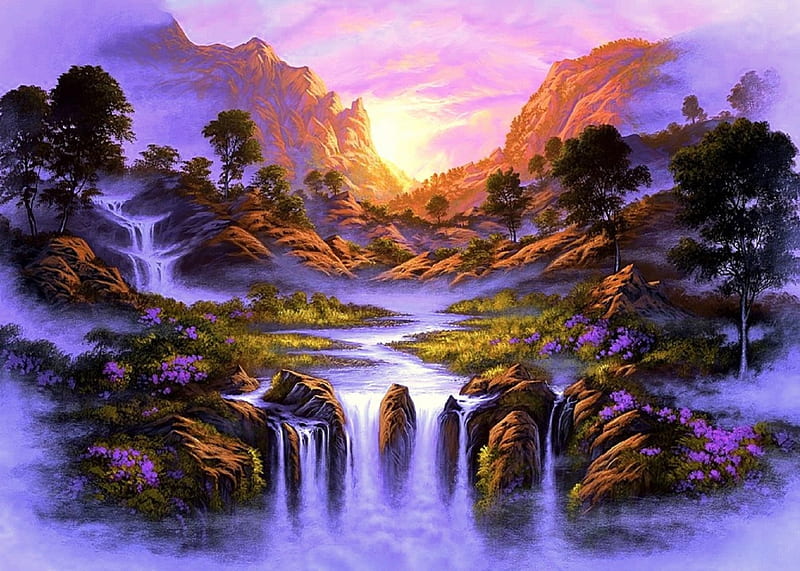★Wonderful Paradise★, wonderful, stunning, attractions in dreams, bonito, paintings, landscapes, flowers, forests, falls, colors, love four seasons, creative pre-made, trees, waterfalls, paradise, mountains, nature, HD wallpaper