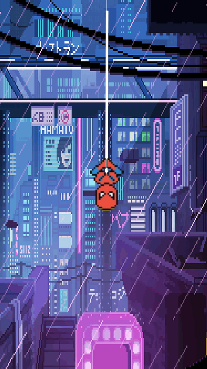 Spiderman pixel art, electric blue, japan, neon, neon pixelart, superhero,  film, HD phone wallpaper | Peakpx