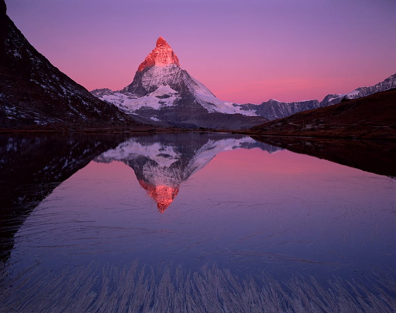 Wild Wonders Mountain, mountain, water, peak, sky, pink, HD wallpaper