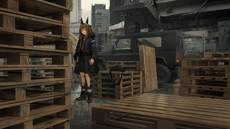 anime girl, military base, storage, heavy vehicle, Anime, HD wallpaper