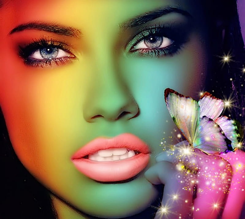 Colorful Beauty, colorful, butterfly, glitter, beauty, adriana lima, HD ...