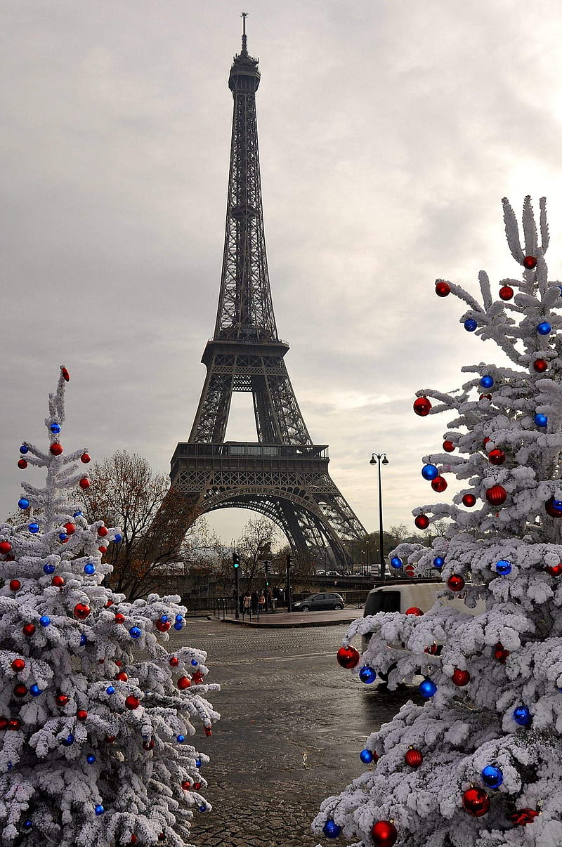 Paris Christmas , holiday, winter, france, tower, decoration, HD phone wallpaper