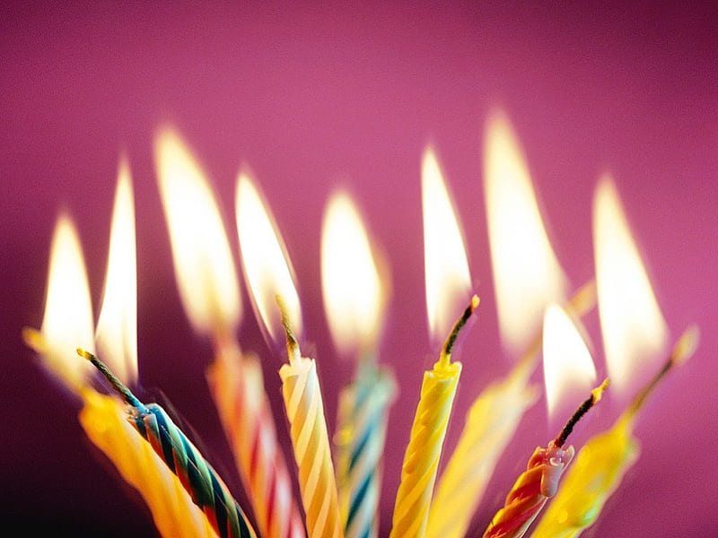 HAPPY BIRTAY CANDLES, parties, children, lights, candles, fire, flames, purple, birtays, cakes, celebrations, kids, HD wallpaper