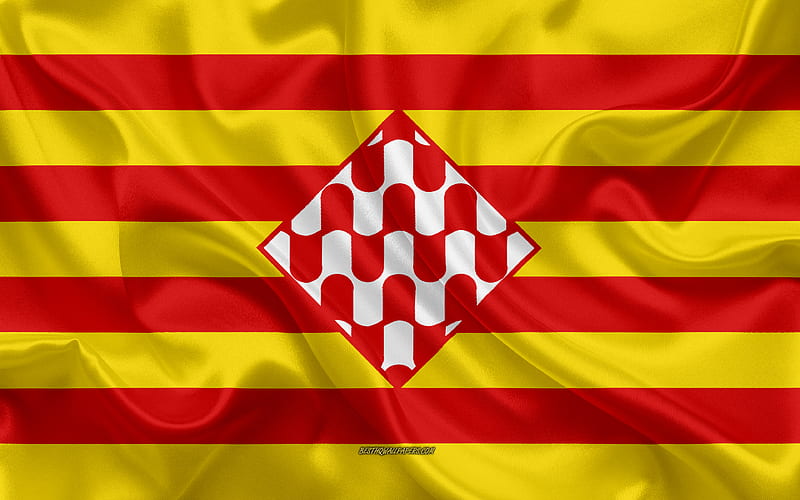 Girona Flag silk texture, silk flag, Spanish province, Girona, Spain, Europe, Flag of Girona, flags of Spanish provinces, HD wallpaper