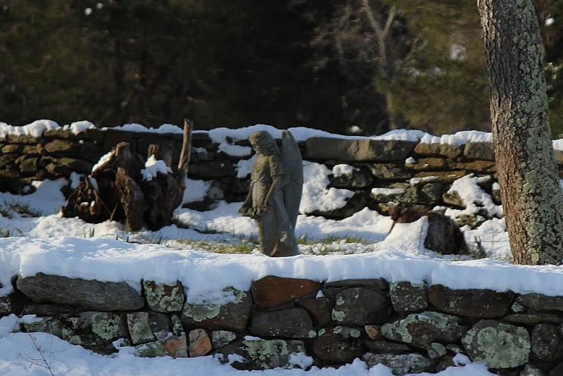 Cemetery in Snow, cemetery, angel, serene, peaceful, Snow, winter, HD wallpaper