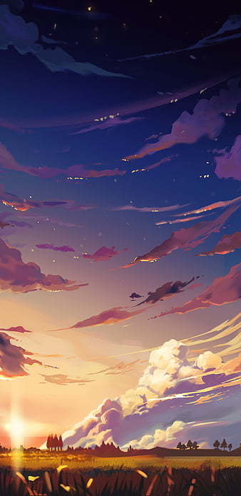 Sunset, Clouds, Night sky, Travelers, Hill, Art + Wallpapers Download 2023