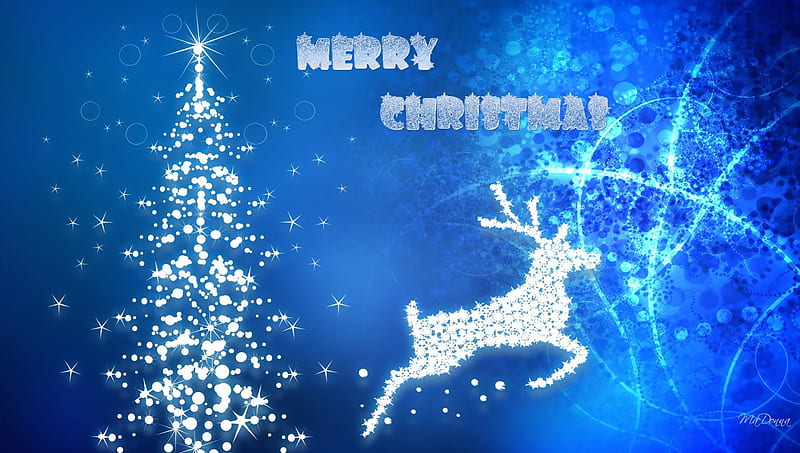 Merry Christmas Blue, stars, feliz navidad, glow, christmas, shine, sparkle, tree, snow, reindeer, blue, HD wallpaper