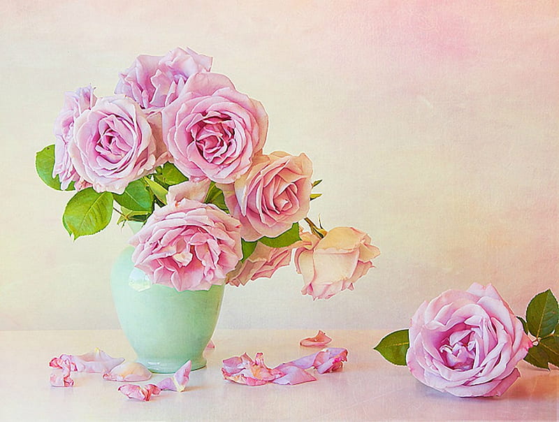 Vase with Roses, Roses, Flowers, Pink, Petals, HD wallpaper | Peakpx