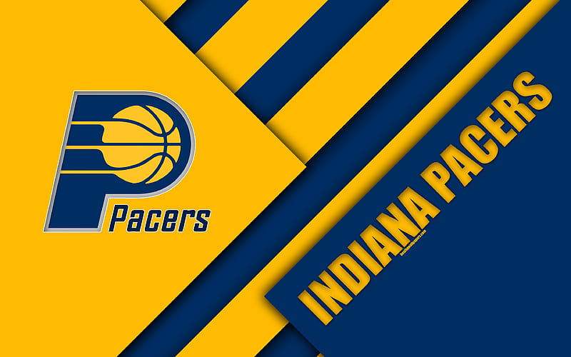 Indiana Pacers, NBA logo, material design, American basketball club, blue yellow abstraction, Indiana, USA, basketball, HD wallpaper