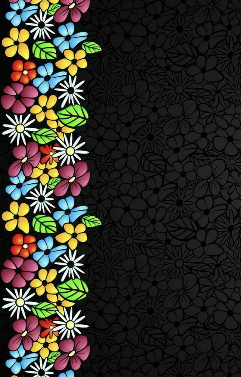 flowers, black, flower border, HD phone wallpaper