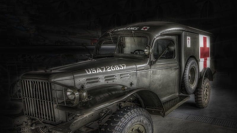 WWII US military medical truck r, ambulance, military, r, truck, medical, vintage, HD wallpaper