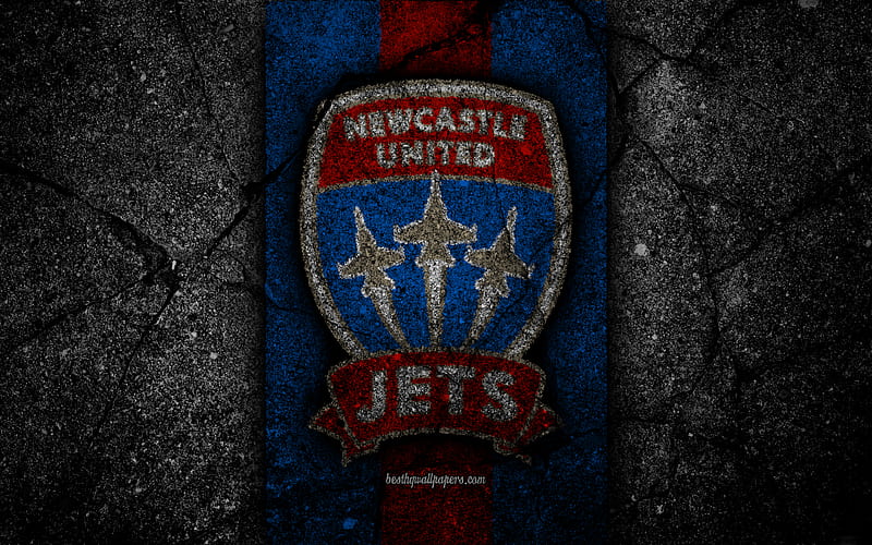 Newcastle Jets FC, grunge, soccer, A-League, football club, Australia, black stone, Newcastle Jets, logo, asphalt texture, FC Newcastle Jets, HD wallpaper