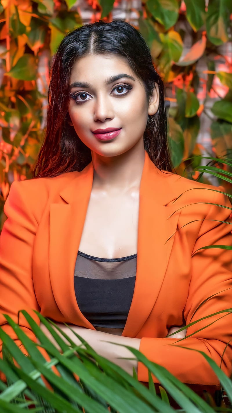 Digangana Suryavashi, orange, actress, beautiful, beauty, bollywood, portrait, fabulous, HD phone wallpaper