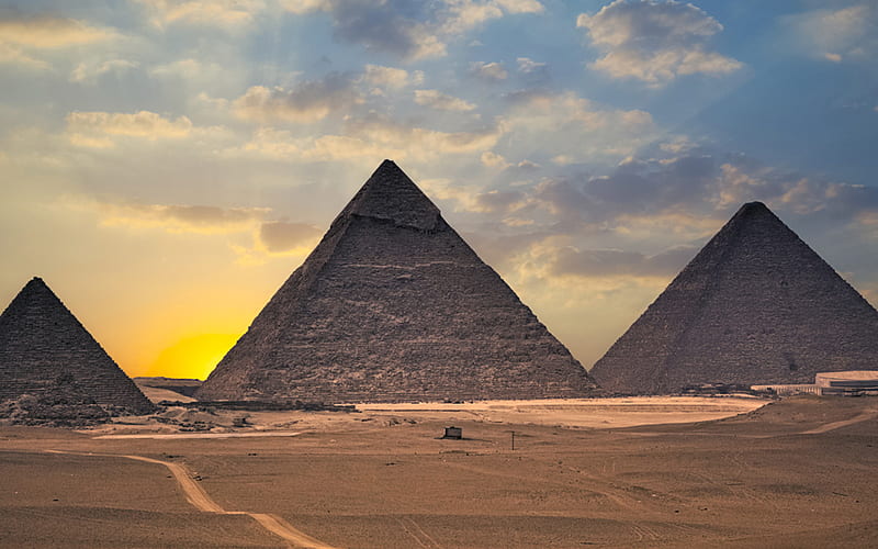 Egyptian pyramids, desert, pyramids, Cairo, Egypt, Africa, HD wallpaper