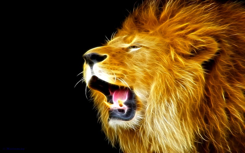 ROARING KING, king, roar, lion, fractal, HD wallpaper
