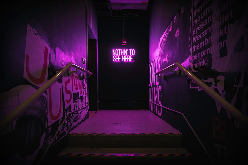 neon, inscription, wall, purple, backlight, HD wallpaper