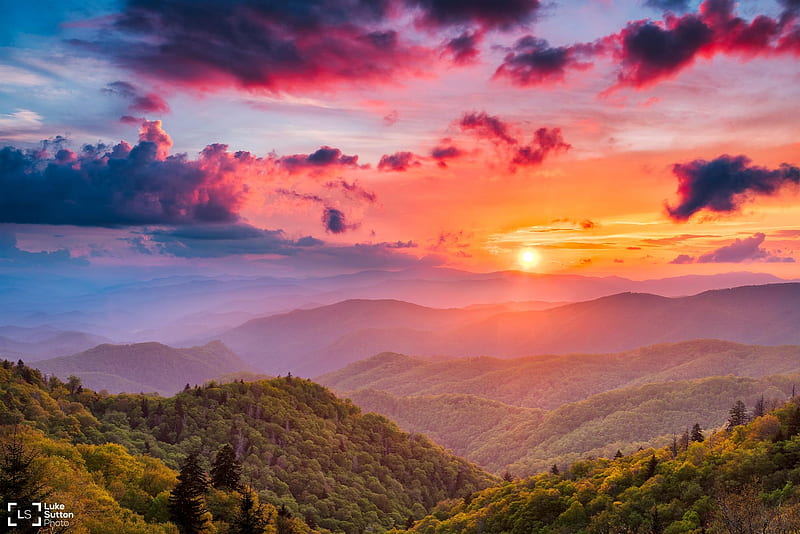 spring sunrise on the blue ridge mountain, sun, spring, rise, mountain, ridge, blue, HD wallpaper