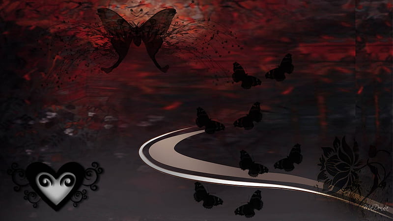 Dark Butterfly, red, sky, goth, butterfly, gothic, dark, heart, swish, swoosh, HD wallpaper