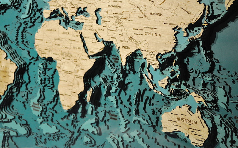 3d world map, Indian ocean map, Australia map, wooden 3d world map, Eurasia, world map concepts, HD wallpaper