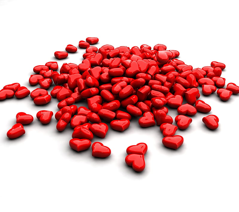 corazones, 3d, abstract, heart, love, red, romance, HD wallpaper