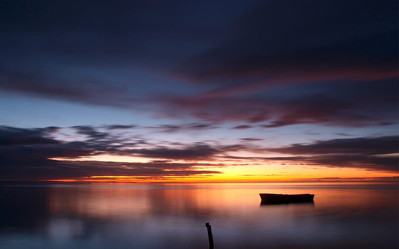 boat sky sea calm evening-, HD wallpaper