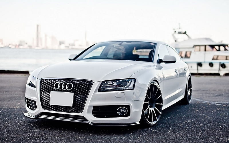 Audi A5, white sports coupe, front view, exterior, German cars