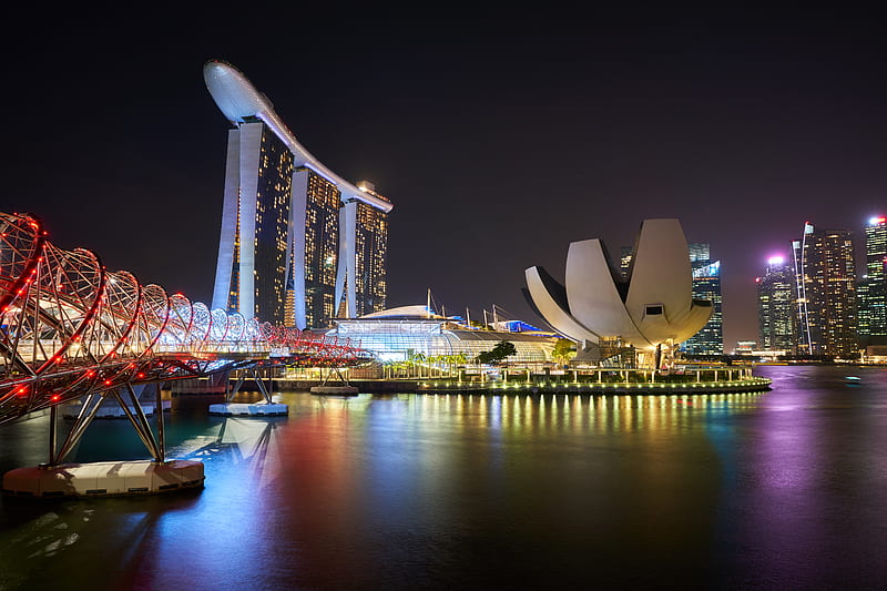 Marina Bay Sands and Hilex bridge, Singapore, HD wallpaper