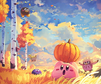 Kirby Jack o' Lantern Pumpkin Halloween 4K Wallpaper iPhone HD