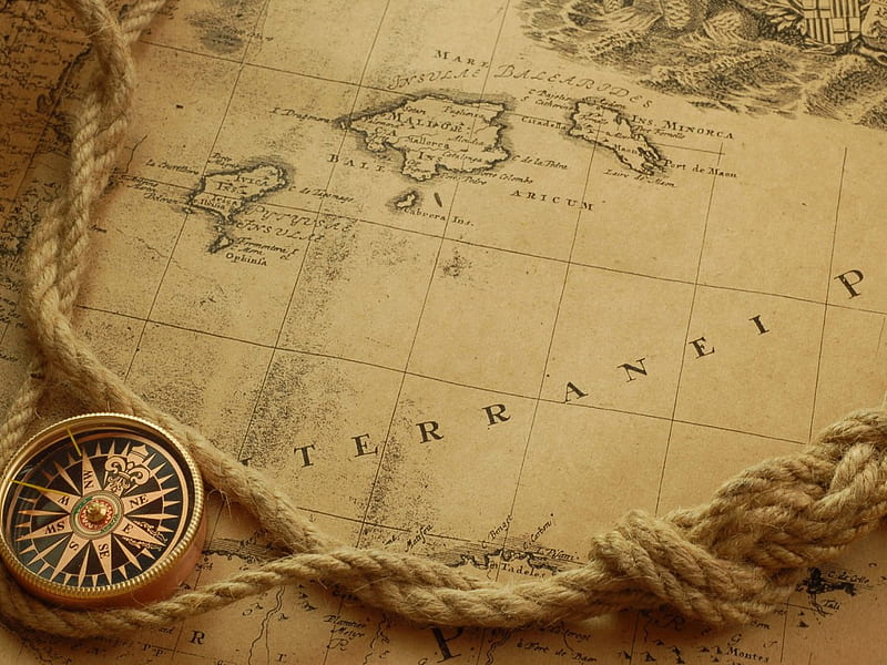 Ancient Map, ancient, compass, old, map, HD wallpaper