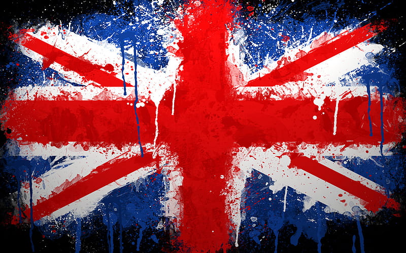 Grunge flag of United Kingdom, paint splash art, Great Britain flag, creative art, grunge art, UK flag, United Kingdom, HD wallpaper