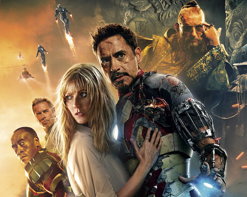 Iron Man 3 (2013), poster, fantasy, movie, tony stark, comics, Robert Downey jr, Gwyneth Paltrow, couple, pepper potts, HD wallpaper